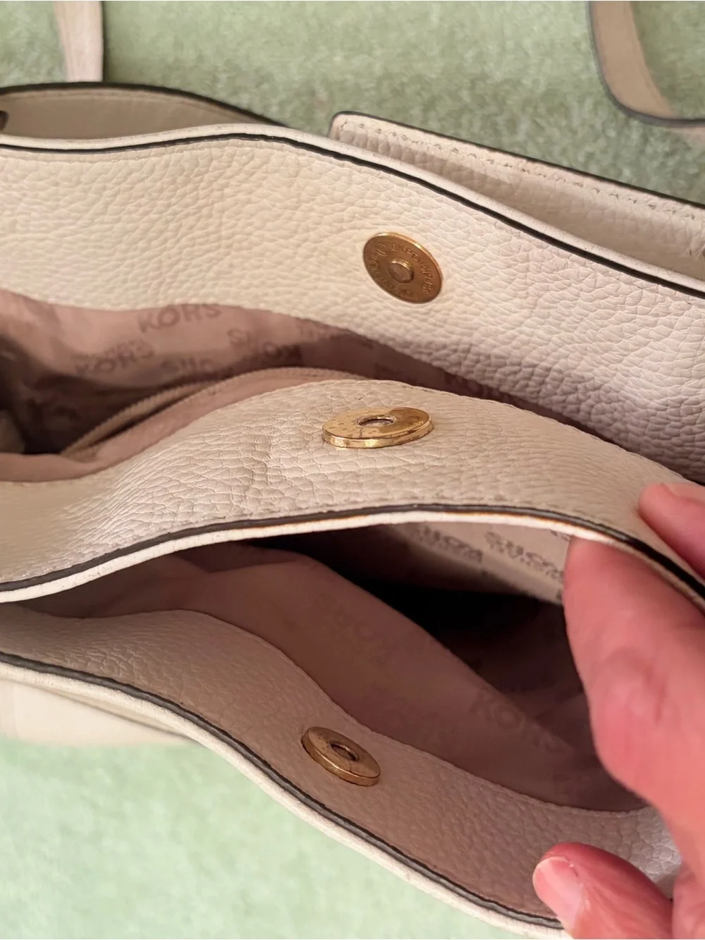 Michael Kors Ivory Pebbled Leather Shoulder Tote with Gold Hardware